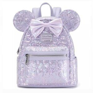 NWT 2025 Disney Parks Opalescent Lavender Sequin Loungefly Mini Backpack